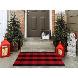 Buffalo Plaid Rug, 28" x 43" Christmas Halloween Outdoor Front Door Decor